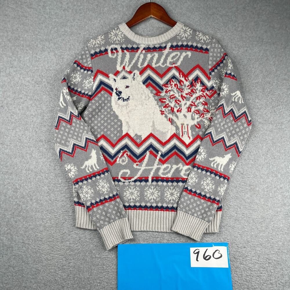 Game Of Thrones Knit Sweater Mens Small Winter Wolf Print Pullover Crew Neck